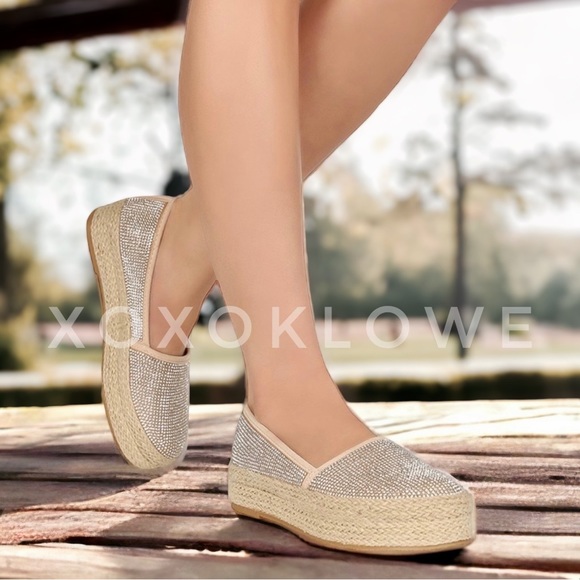 Rhinestone Sparkle Slip On Espadrille Platform Sneakers Bling Bling - Picture 12 of 14